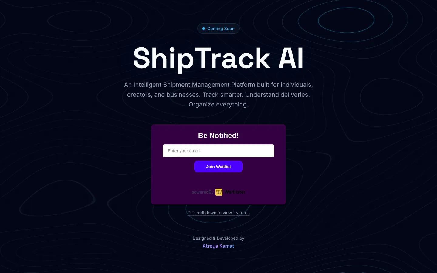 ShipTrack AI website, home screen