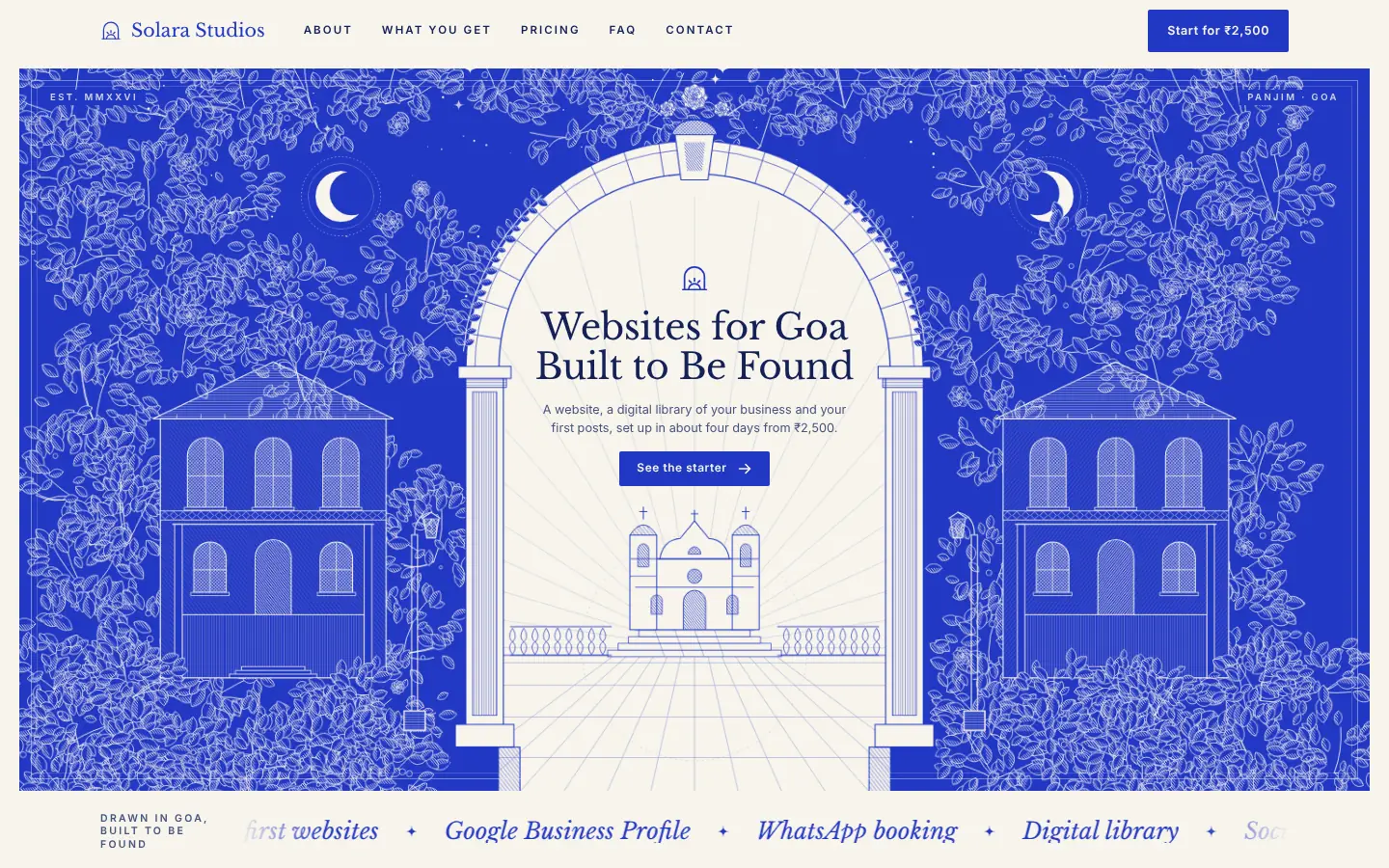 Solara Studios website, home screen