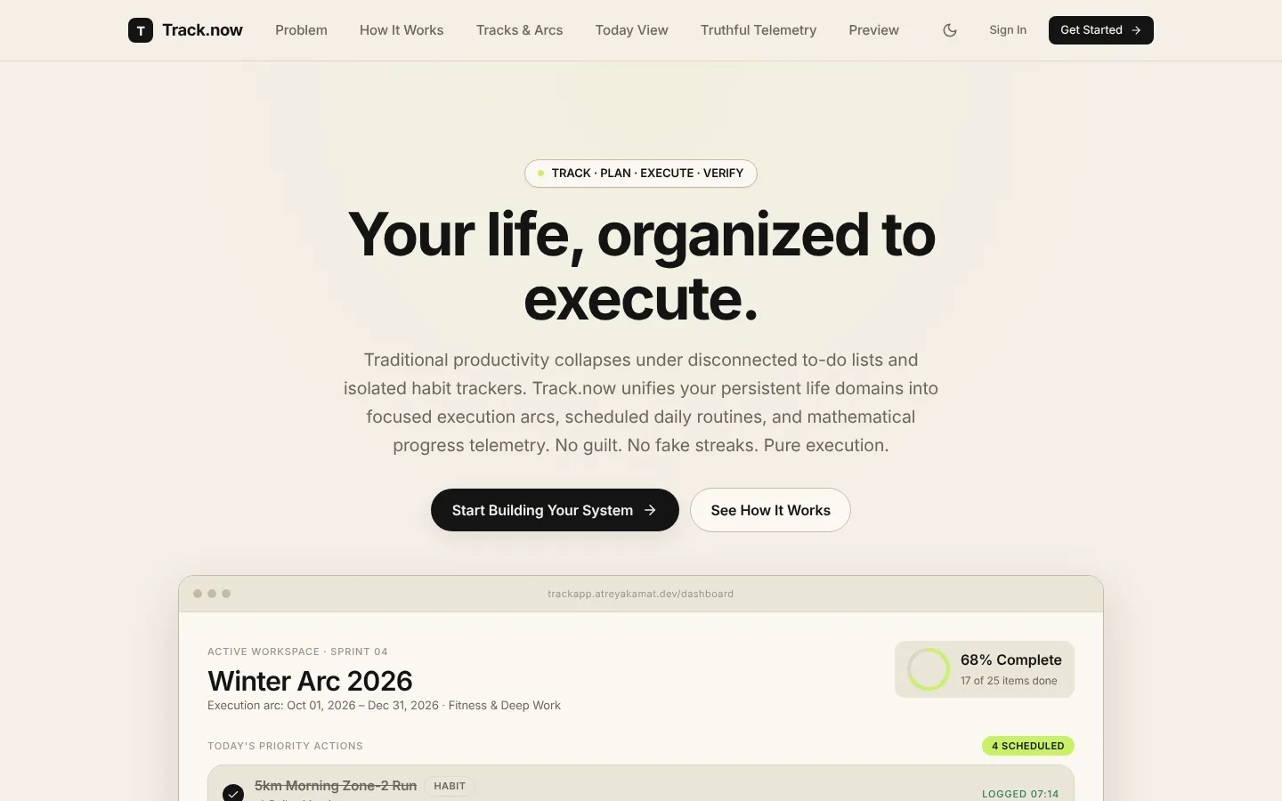 Track.now website, home screen